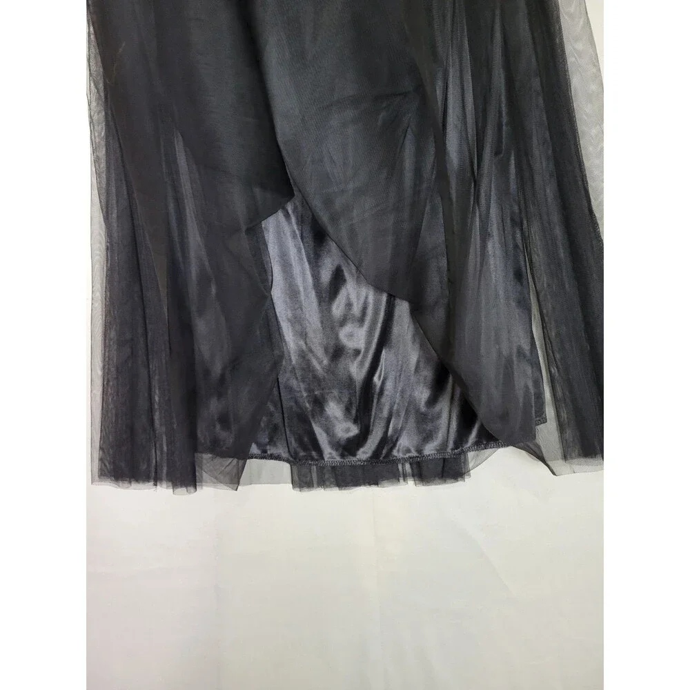 Womens Black Tulle Long Midi Skirt Sz Large Pull On Dark Fairy Grunge Whimsical - Picture 5 of 10